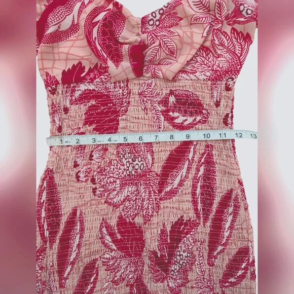 Guess Pink Floral Mini Dress XS Stretchy Open Neck Blouson Sleeves Y2K Prom - Picture 7 of 11